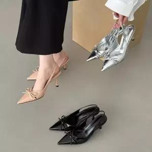[하프클럽/] 정장룩 스틸레토 리본 슬링백 샌들힐 0311