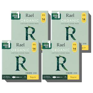 라엘 유기농 생리대 이지 케어 순면커버 날개형 중형 14개입 4개