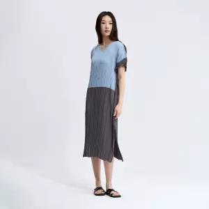 컬러 콤비네이션 V넥 쉬폰 원피스_PPOPM325013