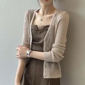 [릴룸]린넨 비스코스 시스루 골지 가디건