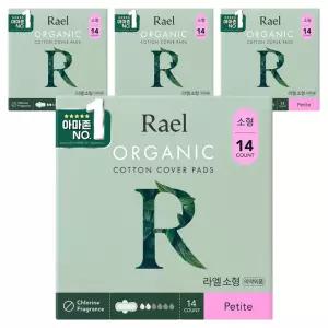 라엘 유기농 저자극 흡수력 순면커버 생리대 날개형 소형 14개입 4개
