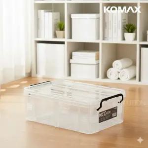 코멕스 네오박스 220 수납 박스 22L 손잡이 뚜껑형 대용량 옷 정리함 투명 리빙 옷장 팬트리 플라스틱 공간 보관 적층 대형