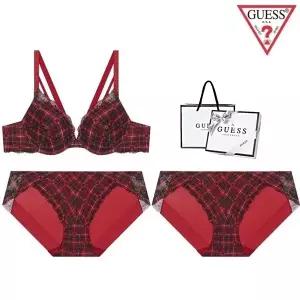 [롯데백화점]게스 [선물포장] 홀리데이 하트체크 브라1 + 팬티2 세트 (A-D컵) BRBPB12RD