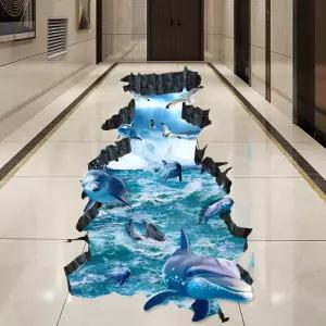 트릭아트 시트지 데코 타일 계단 벽 장식 3D 바다 세계 돌고래 벽 스티커 방수 바닥 스티커