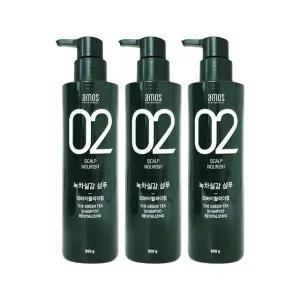 [amos] 아모스 녹차실감 샴푸 500g 3개 리바이탈 라이징 두피 모발 케어