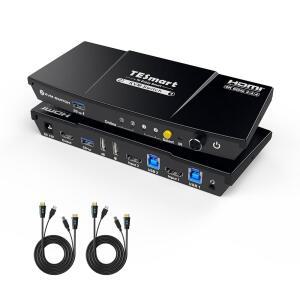 TESmart USB 3.0 HDMI KVM 스위치 1 모니터 2 컴퓨터 4K@60Hz, L /R 오디오 및 마이크, 포트 EDID 에뮬레이터 2개, 핫키 스위칭, 리모컨 모든 입력 케이블을 사용한 버튼 스위칭
