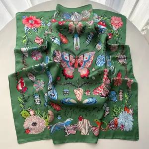 스카프 머플러 봄 가을 여성 여자 사각 실크 모조 플로럴 프린트 넥커치프 반다나 숄 머리띠