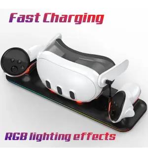 메타 퀘스트 3 용 무선 충전 독 RGB 오큘러스 VR 액세서리 충전기 스테이션 컨트롤러 배터리 팩 엘리트 헤