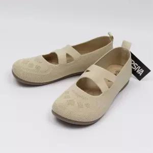 여성 통풍성 니트 크로스 스트랩 메리제인 플랫슈즈