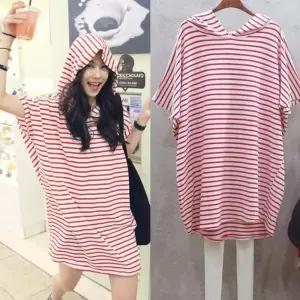 여성 스트라이프 후드 원피스