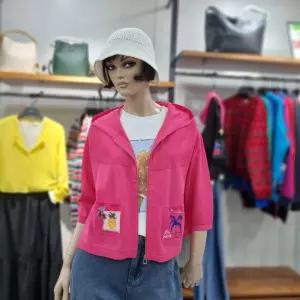 베네통/애플아울렛/메쉬 자카드 크롭 니트 후드 가디건/BAKCA5631