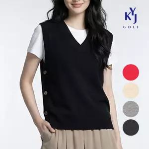 김영주골프 봄가을 체형커버 버튼 조끼 브이넥 여성 니트 베스트 KQSLVE26