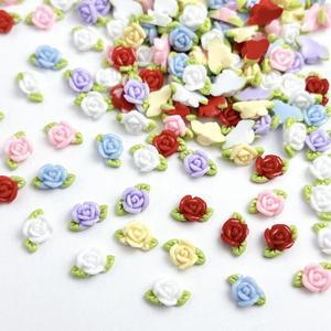 30PCS 레진 장미 네일 아트 장식 미니 소형멀리스트 야광 꽃 녹색 잎 참 매니큐어 DIY 공예품