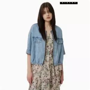 시슬리 [아울렛] 노카라 라운드 데님 반팔 자켓 SADKE1531