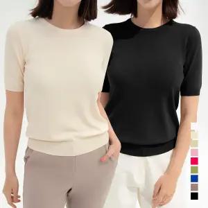 9컬러) 니트코어 여성 여름 쿨링 냉감 시원한 촉감 차르르 베이직 라운드넥 반팔 니트 티셔츠 반팔티
