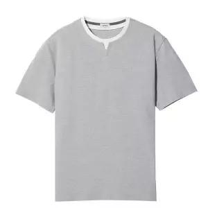 [STCO]레이어드 슬릿넥 반팔 티셔츠 그레이 세미오버핏 STSWB03NSG_P419377845