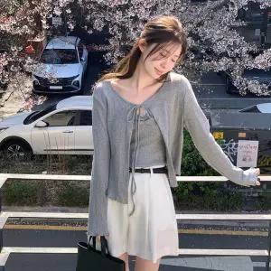 [코코블랑] 레이시 슬리브리스 가디건 세트