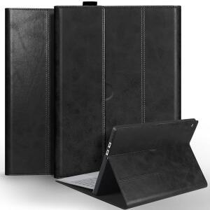 NANRUIL for Microsoft Surface Pro 12 케이스 12인치 1판 2025 출시 정품 가죽 커버 보호 쉘 타입 키보드 및 연필 홀더와 호환.블랙