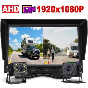 화물차 블랙박스 10 1인치 2채널 AHD DVR 모니터 1080P 차량용 듀얼 백업 후방 카메라 녹화 기능 12 24V 트럭 RV 버스 전후방용