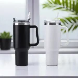 대용량 빨대 텀블러 1.2L 차량용 아이스 콜드 보냉컵화이트