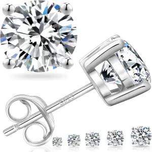 KRKC CO 모이사 귀걸이 스터드 여성 를 위한 럭셔리 생일 결혼 선물 S925 스털링 실버 4-프롱 0.6-3CT D