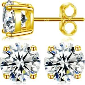 여성용 모이사 스터드 귀걸이 0.2CT-8.0CT a 쌍 화이트 옐로우 골드 도금 S925 스털링 실버 D 컬러 VVS1