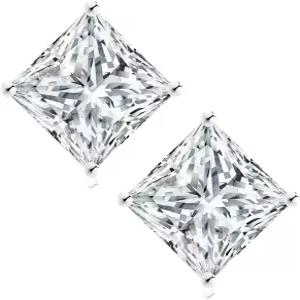 KRKC CO 프린세스 컷 모이사 귀걸이 스터드 아내 를 위한 기념일 생일 선물 925 스털링 실버 D 컬러 VVS1