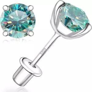 모이사 스크류 백 귀걸이 스터드 - 0.2CT-4CT 여성용 925 스털링 실버 피어싱 컬러풀 모이산 저자극 주얼리
