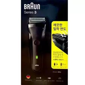 브라운 전기면도기 3시리즈 300S 블랙 볼트그린 부드러운 밀착면도 생활방수