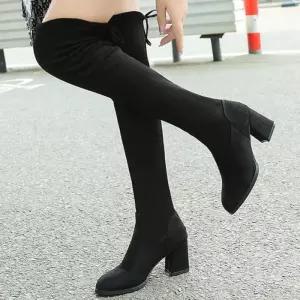 [옷자락]여자 슬림 니하이 기모 스웨이드 미들 롱 부츠