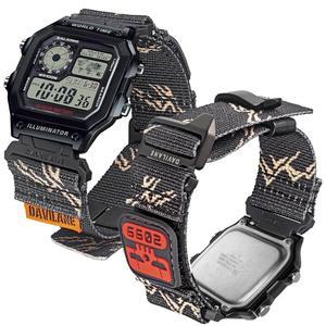 카시오 G-Shock AE /F /W 시리즈용 다빌란 18mm 밀리터리 나일론 시계 밴드(AE-1200 F-91W W-735H DW-H5600) - 교체 가능한 패치 G-Hook 클로저가 있는 퀵 릴리스 시계 밴드