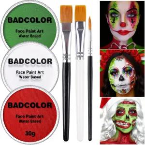 그린 화이트 레드 페이스 바디 페인트 세트 할로윈을 위한 페인팅 브러시가 포함된 멕시코 국기 키트