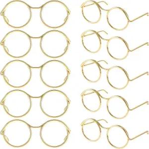 SynHERGX 인형 안경 10개 미니 금속 와이어 테두리 프레임리스 렌즈 장식 제작 용품 반려동물 의상