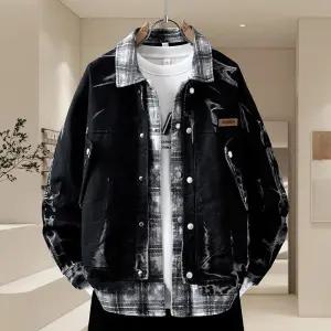 룽나루 남자 가을 캐주얼 페이크 투피스 슬림핏 청자켓 코트 HO3