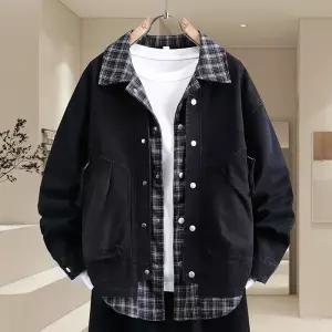 룽나루 남성용 가을 캐주얼 페이크 투피스 청자켓 슬림핏 코트 HO3
