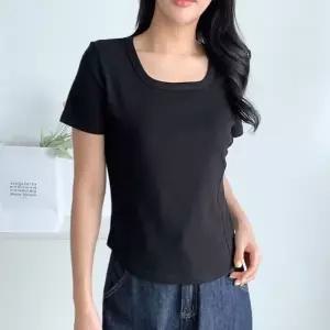 여성 스퀘어넥 반팔티 포인트 티셔츠 무지 여름 절개
