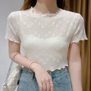 여름 이너 티셔츠 반팔티 크롭기장 프릴 여자 시스루