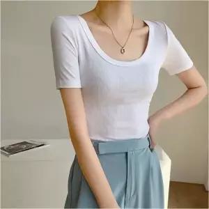 16컬러 여자 이너 슬림핏 딥U넥 기본 반팔티 티셔츠 골지
