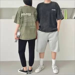 레터링 피그먼트 라운드넥 여름티 3색 남녀공용 반팔티