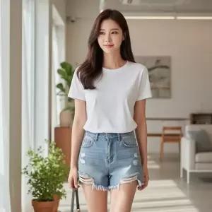 여성 슬림핏 라운드 반팔 티셔츠 기본 무지 데일리 면티