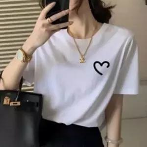 하트 프린팅 여름 자켓 이너 라운드넥 반팔 티셔츠 레이어드 면티