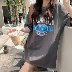 공항패션 여름 캐주얼 프린팅 반팔 티셔츠 오버핏 루즈핏 박스티