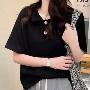 여성 출근룩 여름 반팔 티셔츠 카라넥 와플 짜임 오피스룩 카라티