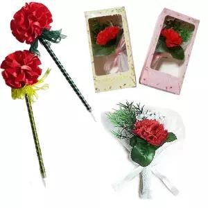 카네이션볼펜/종이케이스 고급 면사포 스승의날 어버이날 카네이션 조화 코사지 비누꽃 단체 선물 개별포장 꽃볼펜 꽃한송이