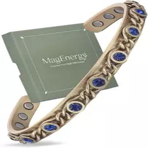 땋은 꼬임 와이어와 흰색 CZ 스톤이 있는 MagEnergy 핸드메이드 구리 팔찌 여성용 마그네틱 커프 조절