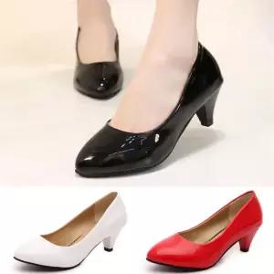 여자 유광 기본 심플 로우힐 면접 구두 펌프스 힐