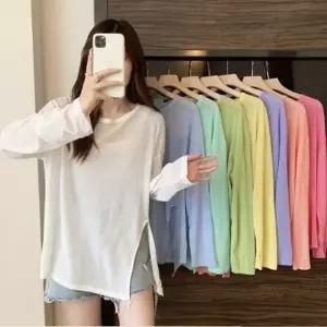 캔디 시스루 슬릿 커버업 긴팔 티셔츠 여름 에어컨 아