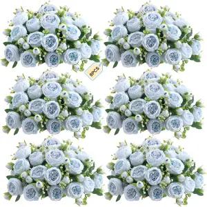 ASTRYAS 8Pcs 모란 인조 꽃 파란색 신부 실크 가짜 부케 중앙 장식 테이블 웨딩 파티 홈 데코 연한