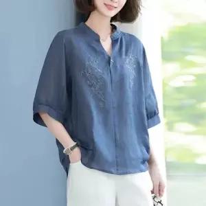 은창고품격 플라워 자수 티셔츠 여름 상의 여름 퍼프 반팔 상의 블라우스 티셔츠 셔츠 마담