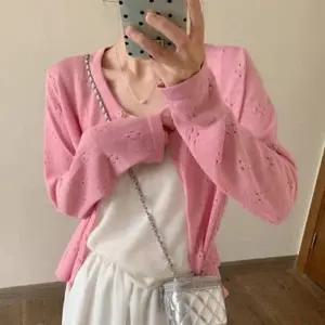 ( )여성 여름 봄 휴양지 얇은 펀칭 긴팔 가디건 핑크 여자 가디건 여성 펀칭 니트 얇은 사무실 봄 여름